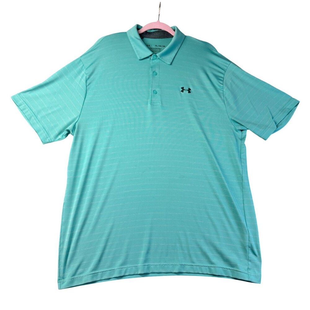 Under Armour Polo Shirt Mens Extra Large Teal Short Sleeve Playoff Loose Striped